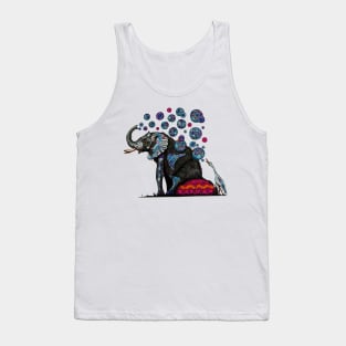 Elephant and Cattle Egret with Shweshwe bubbles Tank Top